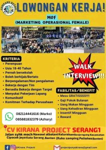 Lowongan Kerja CV Kirana Project Serang Usia Maksimal 40 Tahun : Ada Mess Gratis!!