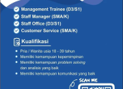 Lowongan Kerja Management Trainee, Staff Manager, Staff Office & Customer Service (SMA/K) –  Terbaru 2025