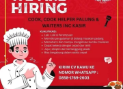 Lowongan Kerja Cook, Cook Helper, Palung, Waiters & Kasir – Rindu Minang – Terbaru 2025