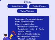Lowongan Kerja Resto Pondok Rempah : Cook Helper, Bagian Potong, & Waiter
