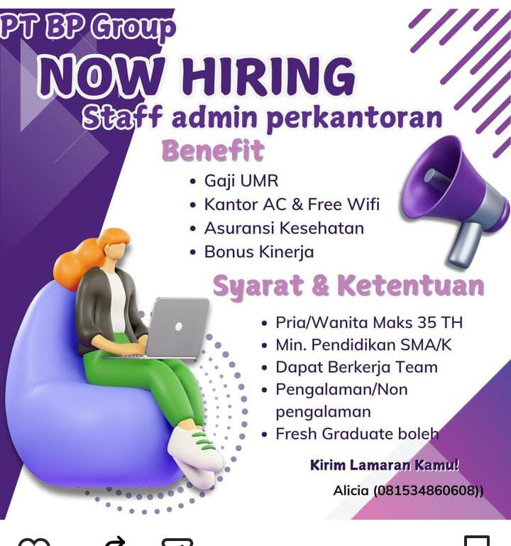 Karir SMA/SMK: Lowongan Kerja Staff Admin Perkantoran PT BP Group ...