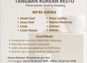 Lowongan Kerja Tangban Korean Resto Gading Serpong 2026: Walk In Interview!