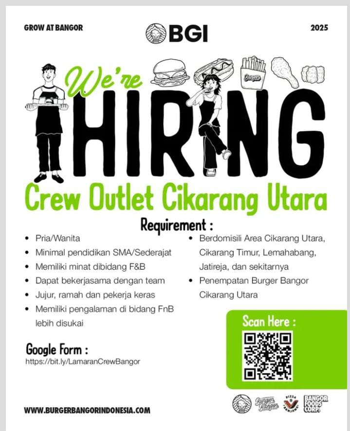 Karir Industri Kuliner 2026: Burger Bangor Buka Lowongan Crew Outlet ...
