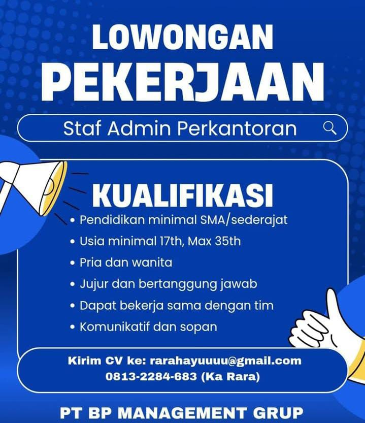 Lowongan Kerja Staf Admin Perkantoran di PT BP Management Grup Terbaru ...