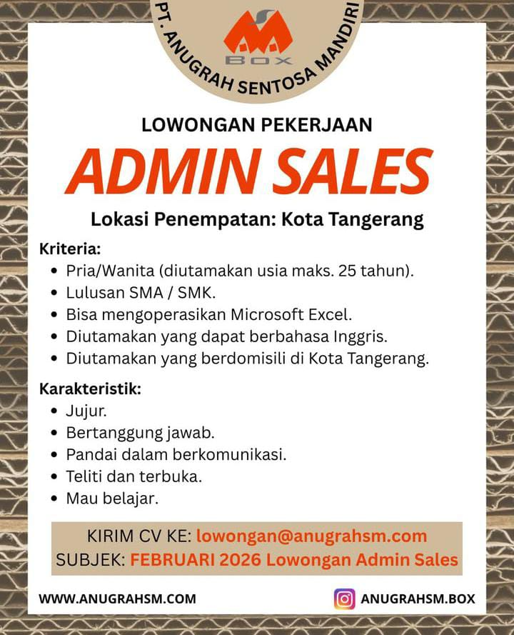 Lowongan Kerja Admin Sales PT Anugerah Sentosa Mandiri Terbaru 2026 ...